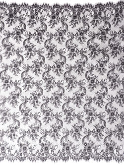 Кружево шантильи черное широкое неэластичное ширина 1,5 м купон 2.9 м