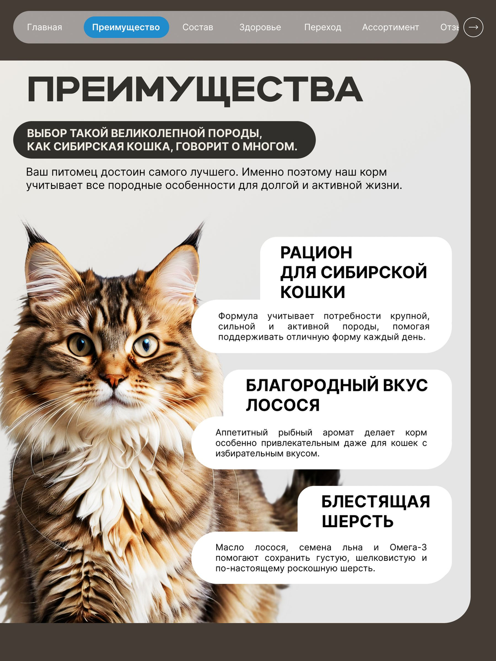 Корм сухой для взрослых кошек породы Сибирская кошка, с лососем, 5 кг, QUATTRO