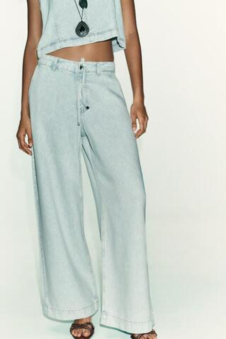ZARA ДЖИНСЫ Z1975 WIDE LEG СО ШНУРКАМИ, ГОЛУБОЙ