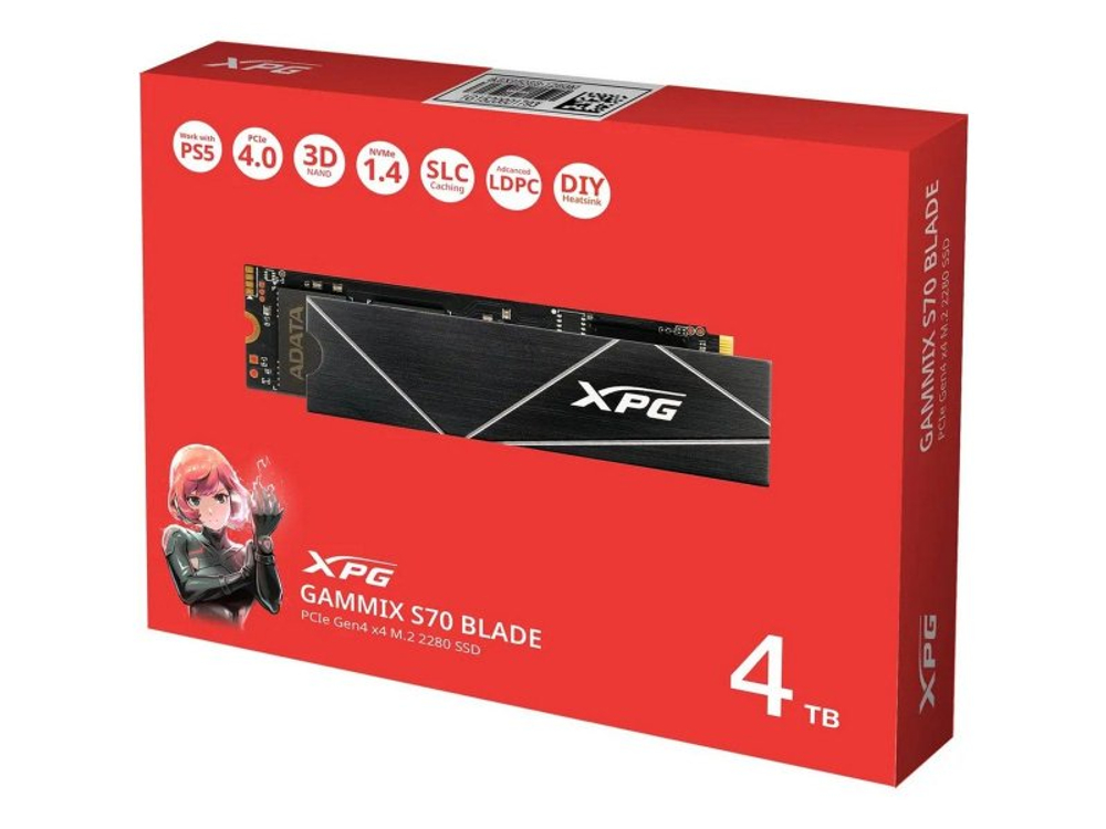 SSD накопитель ADATA XPG Blade S70 4ТБ, M.2 2280, PCIe 4.0 x4, NVMe [AGAMMIXS70B-4T-CS]