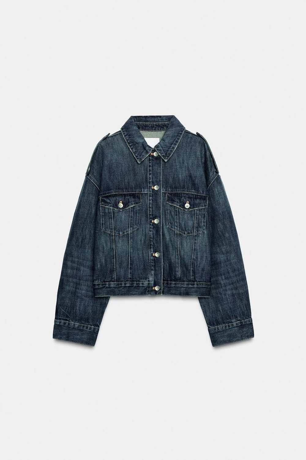 ZARA ДЖИНСОВАЯ КУРТКА TRF С ХЛЯСТИКАМИ, МОРСКОЙ СИНИЙ