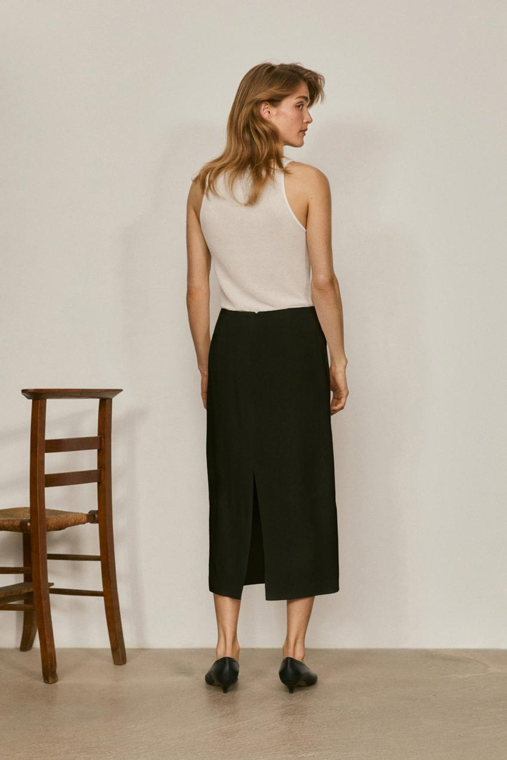 Massimo Dutti Прямая юбка миди - Limited Edition, черный