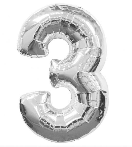Шар фольгированный Цифра "3" серебро с гелием