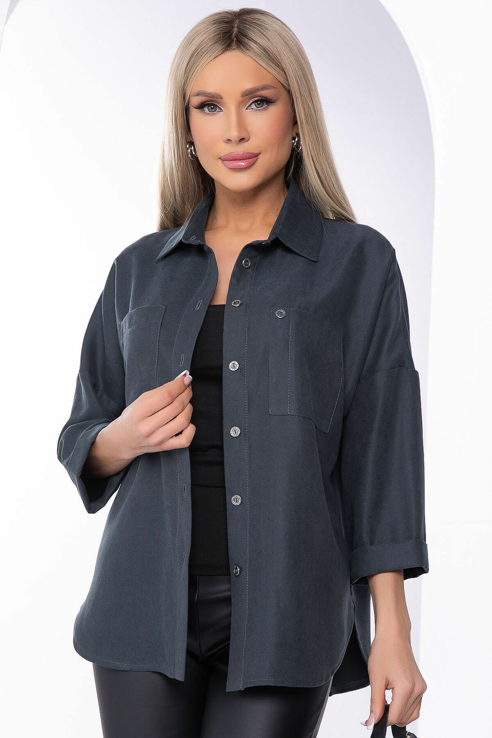 Рубашка из микровельвета (темно-серая) Б8276 LT Collection (Акция)