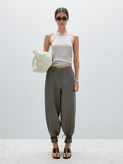 Massimo Dutti Топ с круглым вырезом и блестящей отделкой, серебряный