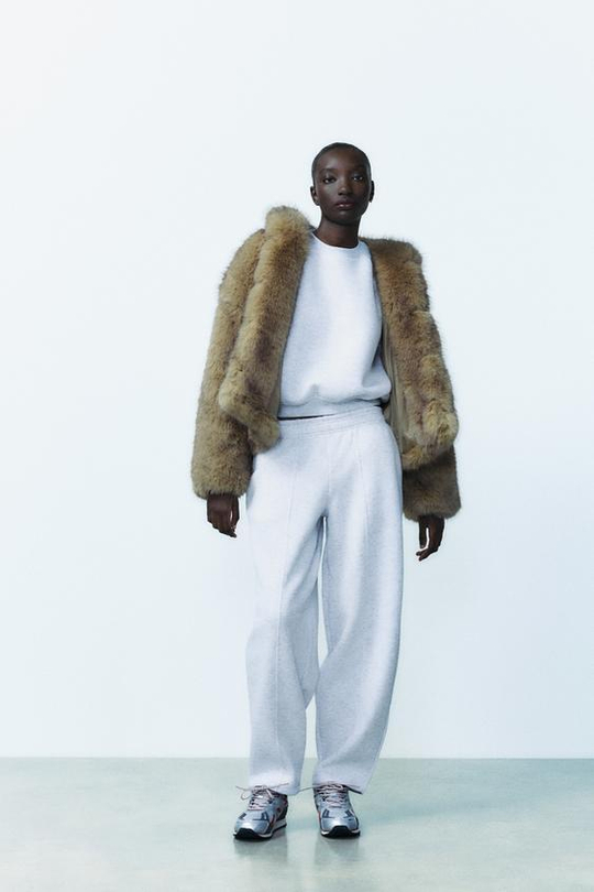 ZARA БРЮКИ STRAIGHT-LEG ИЗ МЯГКОЙ ТКАНИ, СЕРЫЙ С МЕЛАНЖЕВЫМ ЭФФЕКТОМ