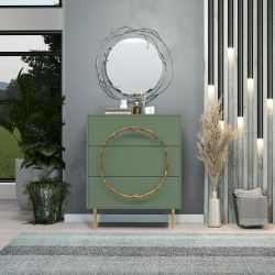 Комод Арт Колор matte Стайл Голд с 3 ящиками Зеленый нефрит матовый
