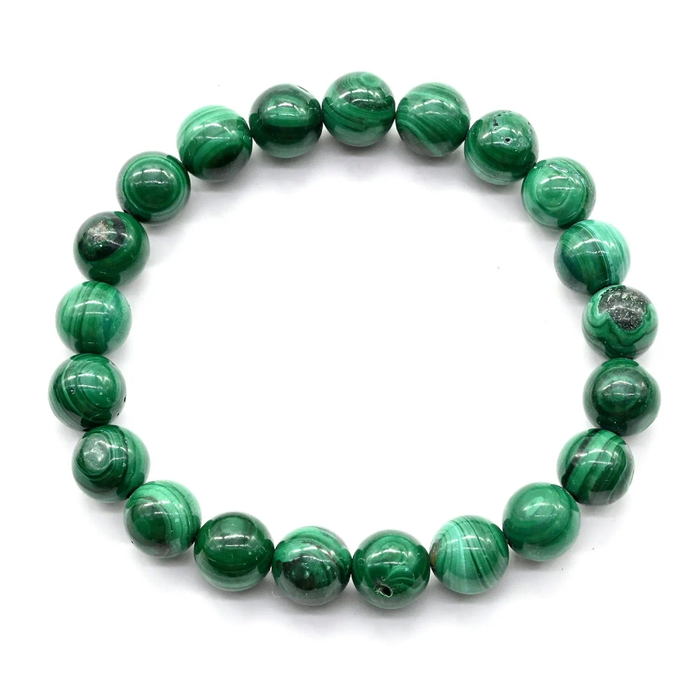 Браслет из малахита шарик 9мм, 17см