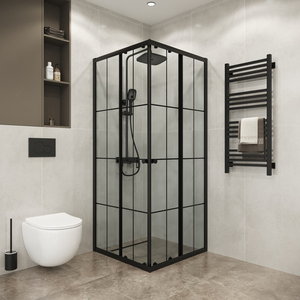 Душевое ограждение Niagara Eco NG-1008-14QKL (80х80х190) квадрат,раздвижное,черный,стекло клетка,1 место