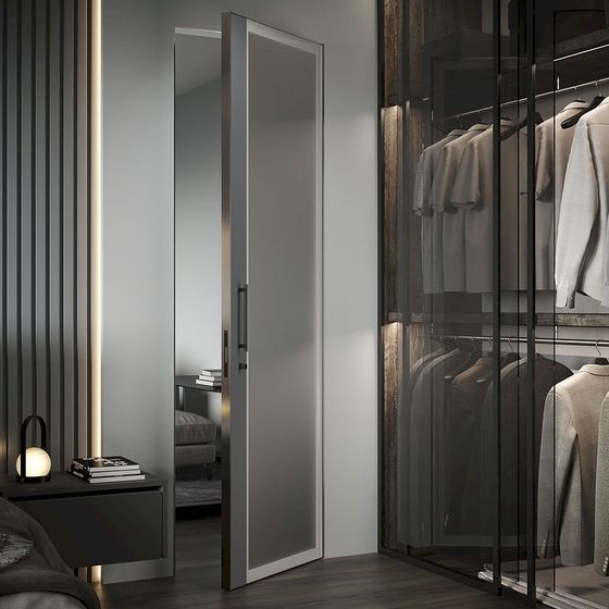 Модель 6AGK кромка серебро стекло мателюкс графит серый прокрас вставка смоки в коробке INVISIBLE в интерьере