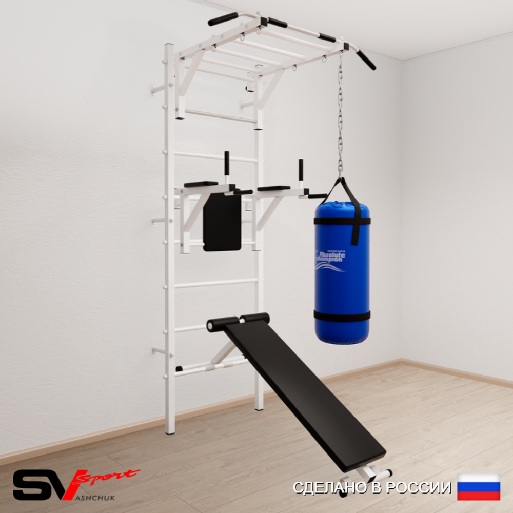 Шведская стенка Sv Sport усиленная 6242 (Турник рукоход/Брусья/Скамья/Цепь/Мешок 22кг)