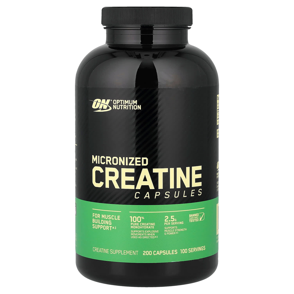 Optimum Nutrition, микронизированный креатин в капсулах, 200 капсул (1,25 г в 1 капсуле)
