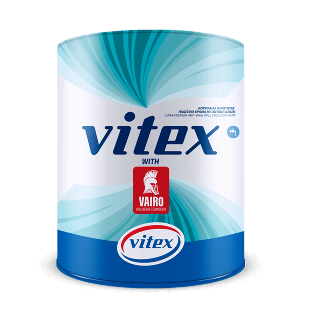 VITEX VAIRO - краска для стен с бархатистой текстурой, полуматовым финишем (eggshell).Степень противовирусной и антибактериальной защиты деактивирует 99,99% вирусов. Oтличная укрывистость и белизна.