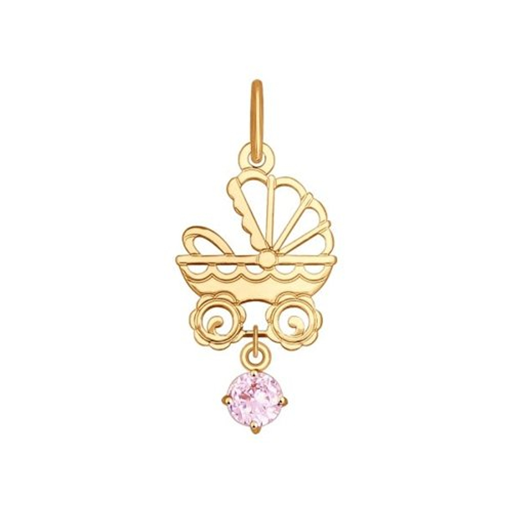 Подвеска Коляска из золота с фианитами