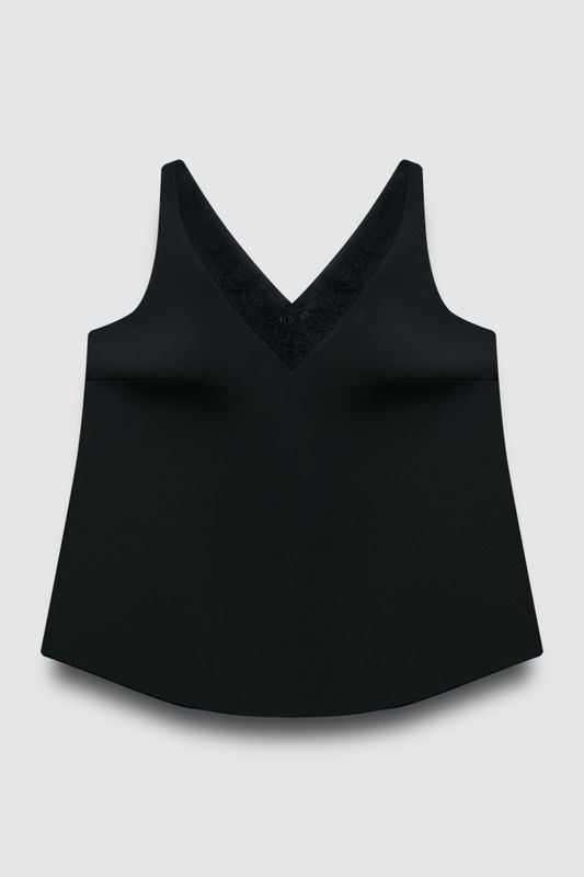 Топ двухслойный на широких бретелях с кружевом, черный