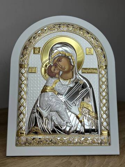 Владимирская БМ, икона арочная, белое дерево 175х225