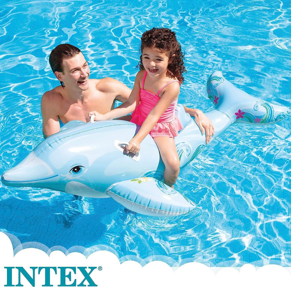 Надувная игрушка для плавания Дельфин 175х66 см Intex 58535, плот наездник матрас детский с ручками для бассейна