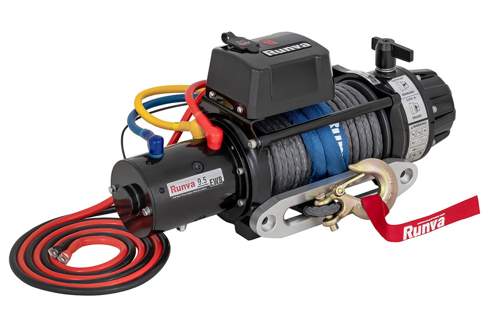 Лебёдка автомобильная электрическая 12V Runva 9500 lbs 4350 кг влагозащищенная, синтетический трос