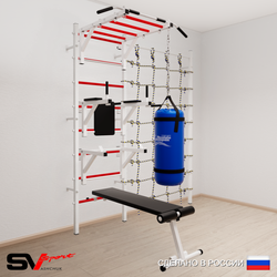 Шведская стенка Sv Sport 52610 (Турник рукоход/Брусья/Стойка/Скамья/Цепь/Мешок 15кг/Канатный лаз)