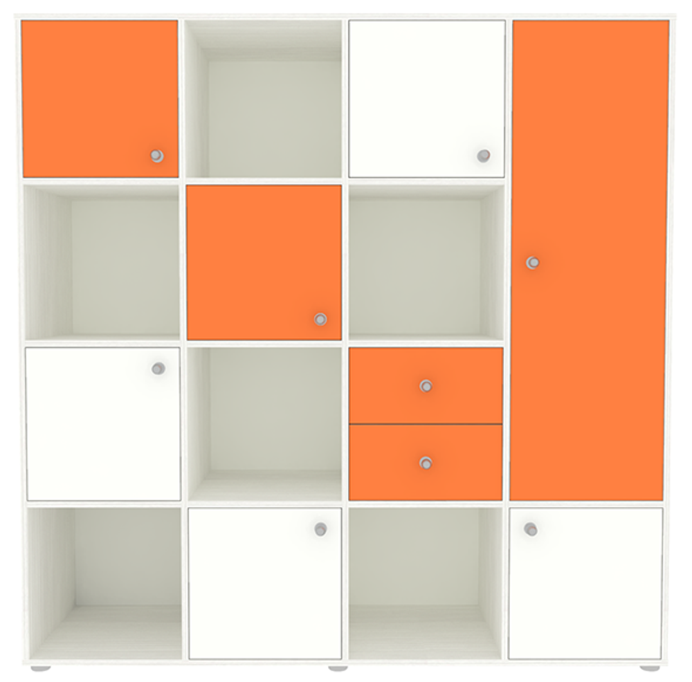 Стеллаж КарИВи Джери 2 Белое Дерево Оранжевый, Белый