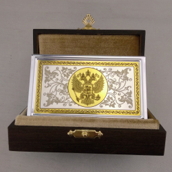 Стильная металлическая визитница "Герб РФ" с цирконием