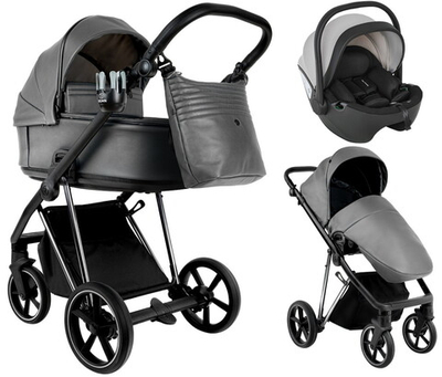 Детская коляска Roan Sol Vintage Luxury Leather 2.0 3 в 1 с автокреслом Pituso Baesa Pro Black,Beige Canopy VEGA88DB Glacier Gray/Nickel/руч.Black