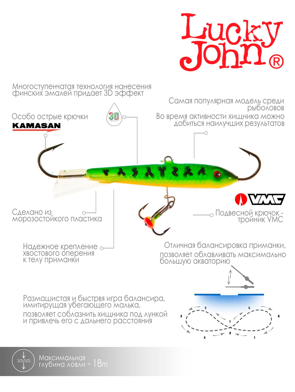 Балансир LUCKY JOHN Classic №9 (+тройник), цвет 20, цвет 20, арт. 81901-20