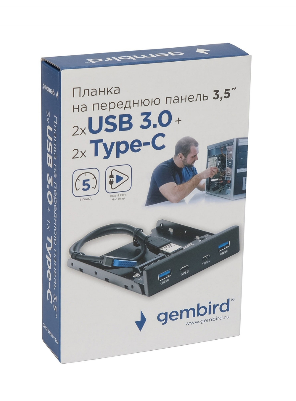 Планка USB 3.0 на переднюю панель Gembird 3.5", USB3.0x2/ Type-C, SD+TF