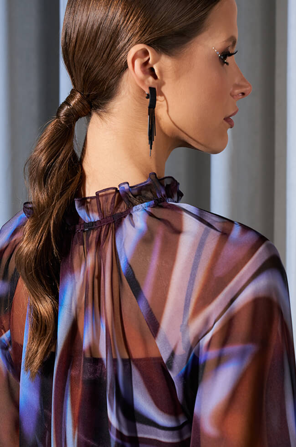 22913 Блузка женская (коричнево-сиреневый принт)