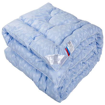 Одеяло "АВТ. ЛЕБЯЖИЙ ПУХ-PRESTIGE" зимнее, плотность 400 г/м2, цвет голубой с перьями, тик (100% хлопок), Россия.