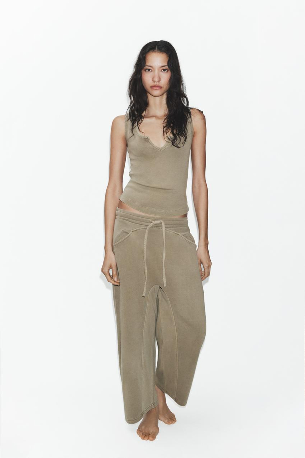 ZARA ТОП В СТИЛЕ РУСТИК С ЭФФЕКТОМ ПОТЕРТОСТИ, ТЕМНО-БЕЖЕВЫЙ