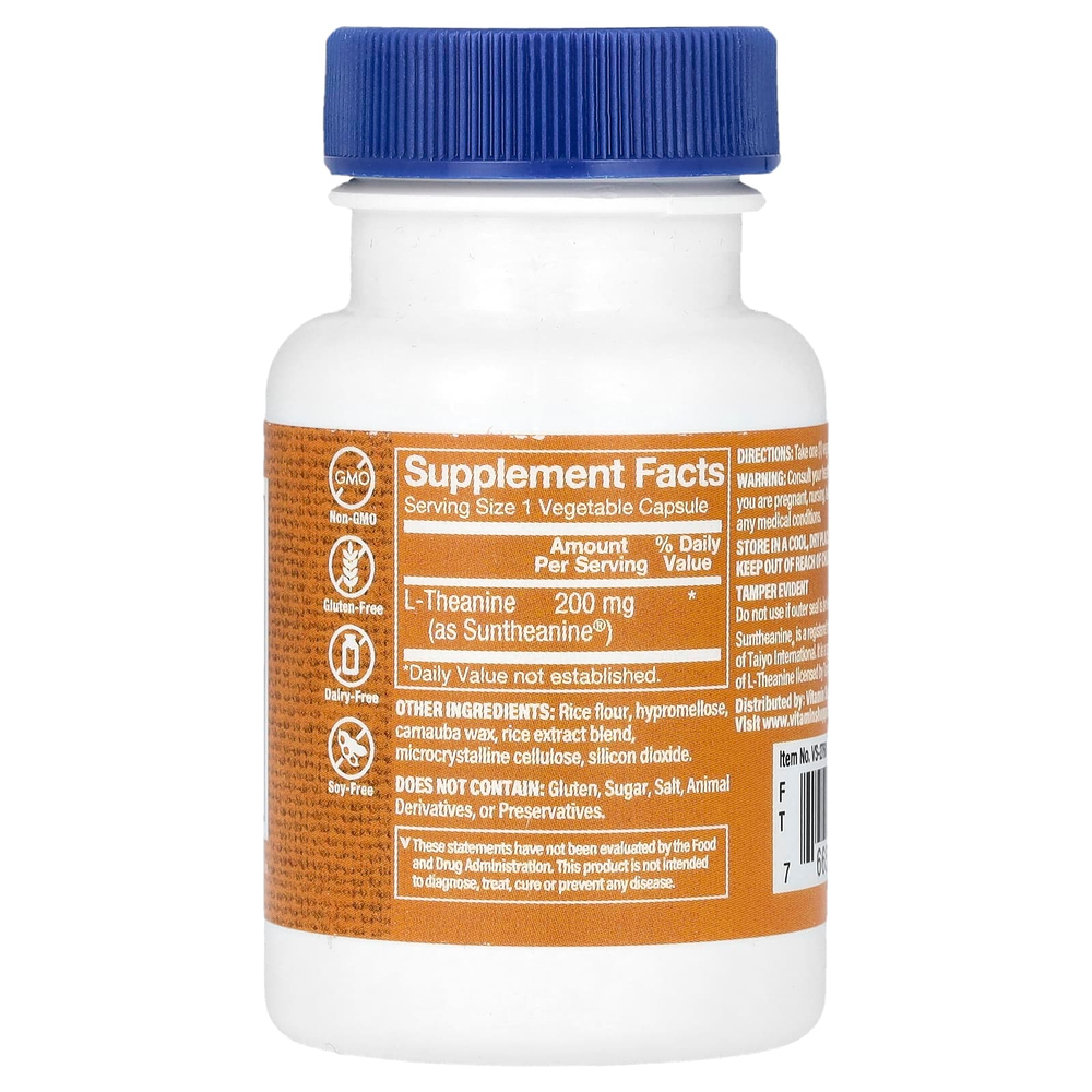 The Vitamin Shoppe, L-теанин, 200 мг, 60 растительных капсул