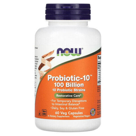 Для пищеварительной системы NOW Foods, пробиотик-10, 100 млрд, 60 растительных капсул