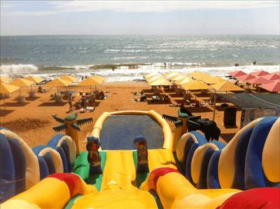 Надувная водная горка с бассейном «Карибы», 21*7*10 м