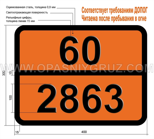 Табличка Опасный груз 60-2863 НАТРИЯ-АММОНИЯ ВАНАДАТ