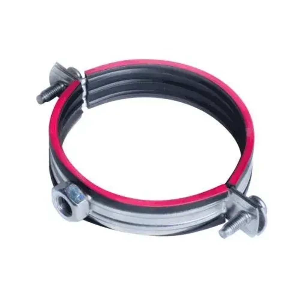 Хомут крепежный стальной оцинкованный с резиновой прокладкой М12 без комплекта