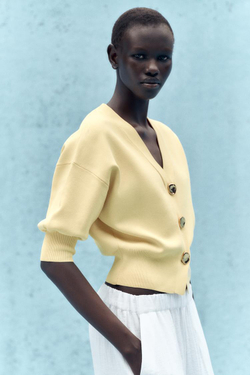 ZARA КАРДИГАН С РУКАВАМИ ТРИ ЧЕТВЕРТИ, ЖЕЛТЫЙ