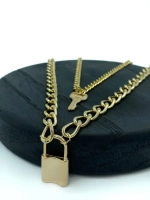 Крупная широкая двойная цепочка с подвесками Ключик и Замок