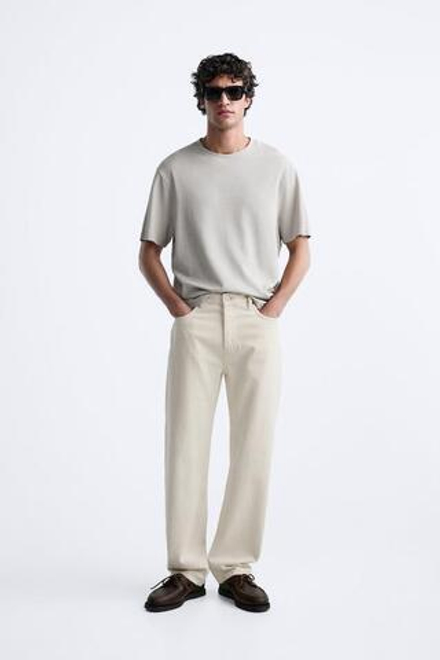 ZARA ФУТБОЛКА ИЗ РЕЛЬЕФНОЙ ТКАНИ, СВЕТЛО-СЕРЫЙ