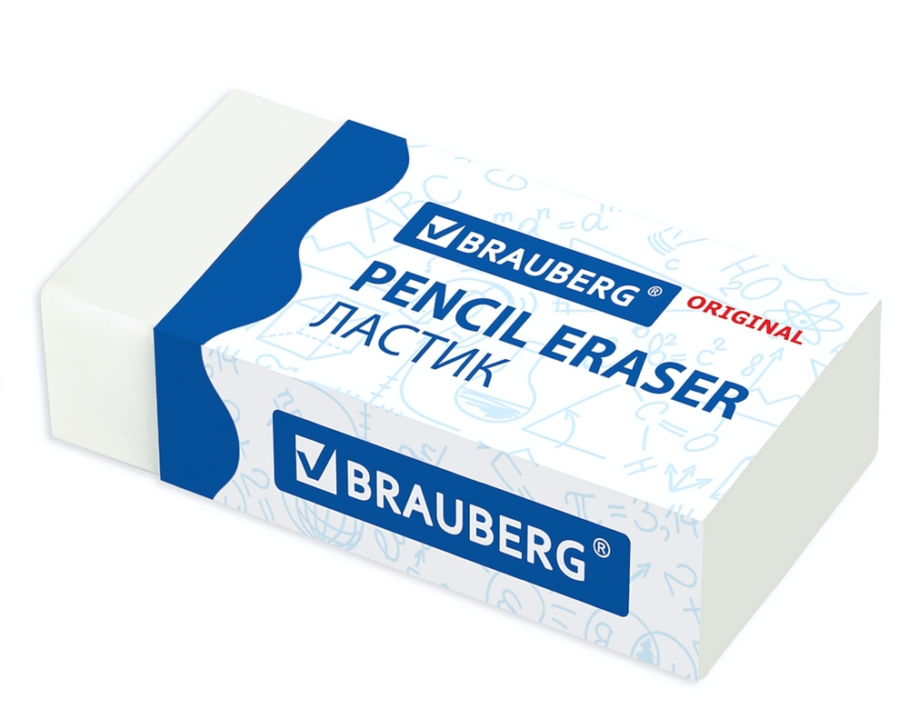 Ластик прямоугльный 38х20х10мм. белый "Original" картонный держатель (BRAUBERG)