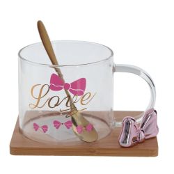 GAEM Кружка с ложкой на деревянной подставке, 290 мл, L12,5 W9 H8 см