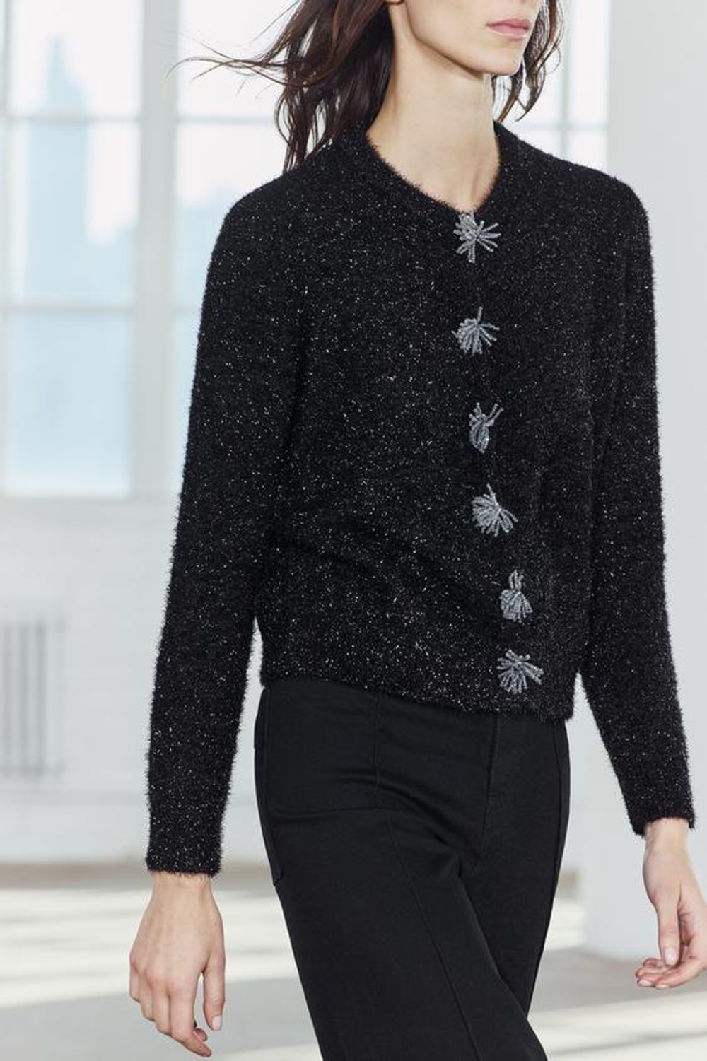 ZARA ЖАКЕТ С БЛЕСТЯЩЕЙ НИТЬЮ, ЧЕРНЫЙ