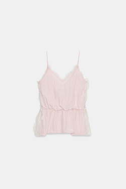 ZARA ТОП В БЕЛЬЕВОМ СТИЛЕ С КРУЖЕВОМ, РОЗОВЫЙ
