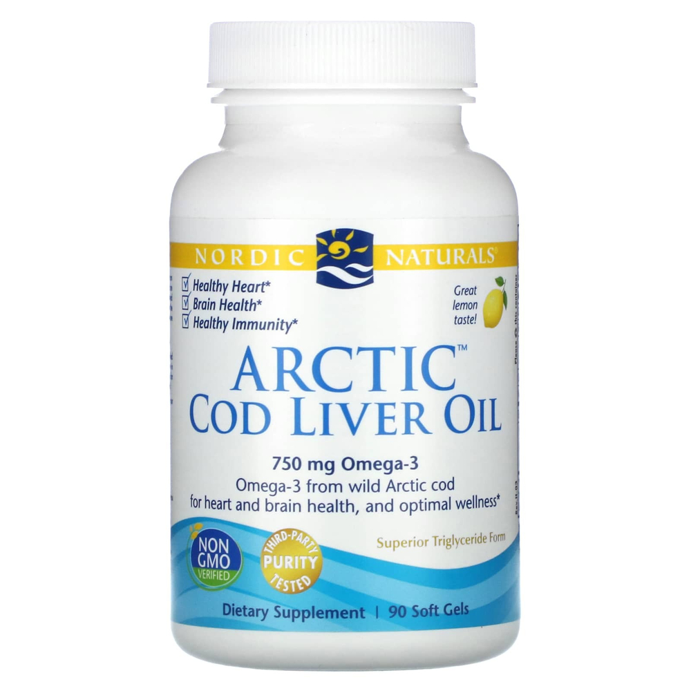 Nordic Naturals, жир печени арктической трески, со вкусом лимона, 90 капсул