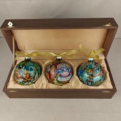 Набор из 3-х ёлочных шаров "Сказки" с росписью Палех