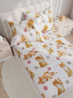 Простынь на резинке Сказка "Котята" 90х200 см, перкаль