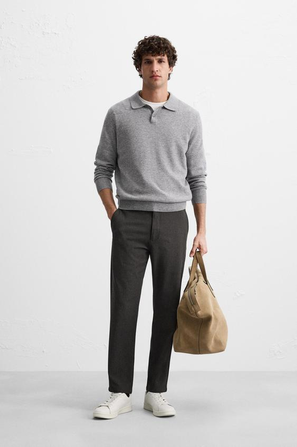 ZARA БРЮКИ КОМФОРТНОЙ ПОСАДКИ ИЗ РЕЛЬЕФНОЙ ТКАНИ, КОРИЧНЕВЫЙ С МЕЛАНЖЕВЫМ ЭФФЕКТОМ