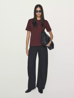 Massimo Dutti Футболка с коротким рукавом из 100% хлопка, бургунди