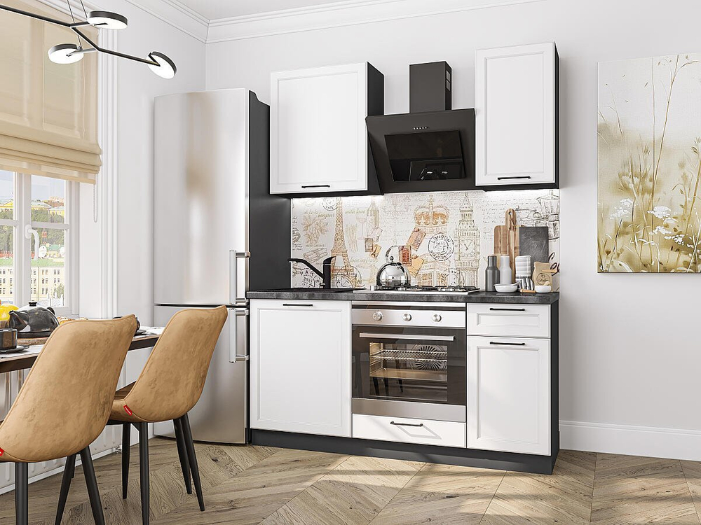 Прямая модульная кухня Барселона-06 Белый - Graphite 2140*1600*600