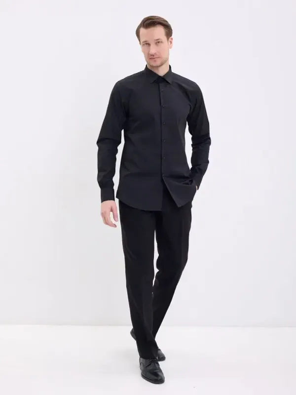 Рубашка на высокий рост LONG SLIM FIT с длинным рукавом, черная